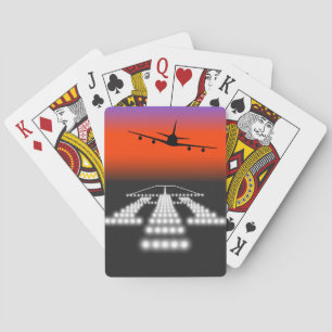 Sunset Aeroplane Approach Runway Lights Aviation  Playing Cards