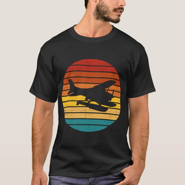 Sunset Aeroplane Flying Pilot Seaplane Aviator T-Shirt (Front)