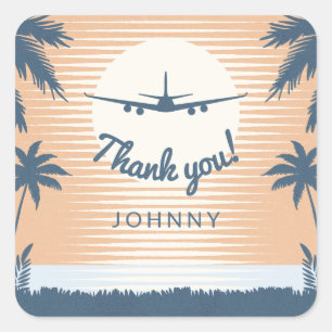 sunset aeroplane thank you square sticker