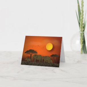 Sunset African Savanna Elephants Papercut Note Card