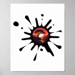 Sunset African Tree Sticker Poster