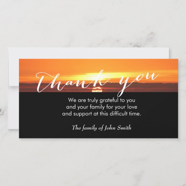 Sunset After Funeral Memorial Thank You Card (Front)
