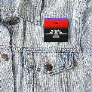 Sunset Airplane Approach Runway Lights Aviation  15 Cm Square Badge