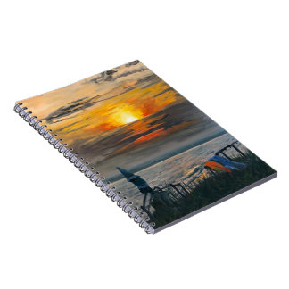 Sunset and Beach Umbrellas Spiral Notebook