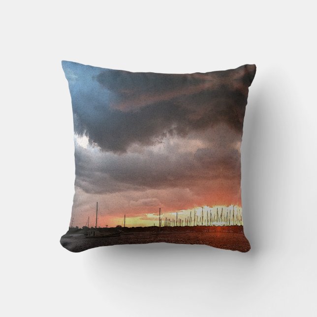 Sunset and Boats on the Water Picture Cushion (Front)