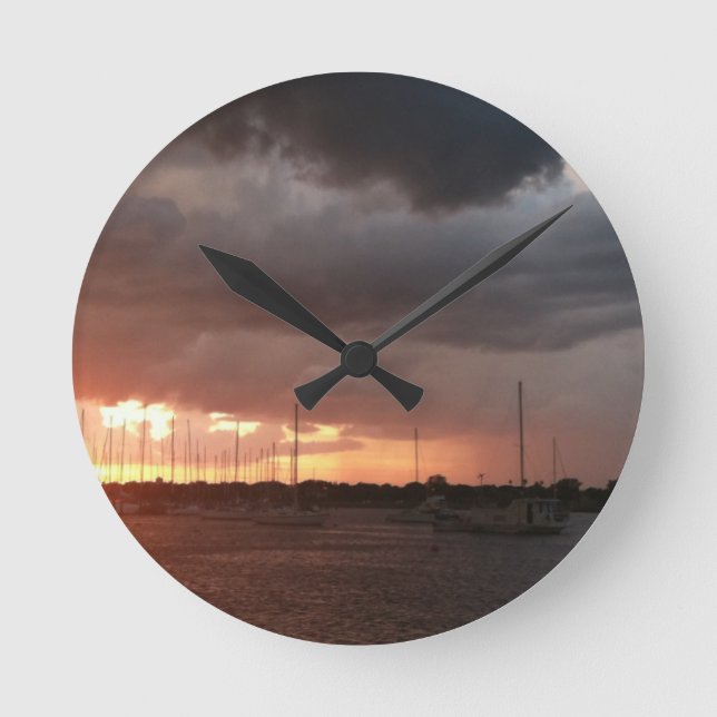 Sunset and Boats on the Water Picture Round Clock (Front)