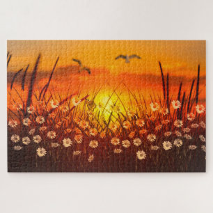 Sunset and Daisies Jigsaw Puzzle