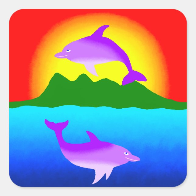 Sunset and Dolphins ipad case Square Sticker (Front)