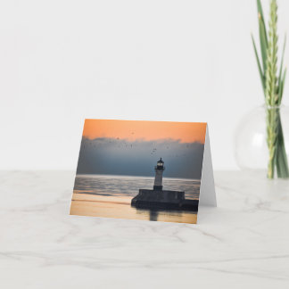 Sunset and lighthouse note card