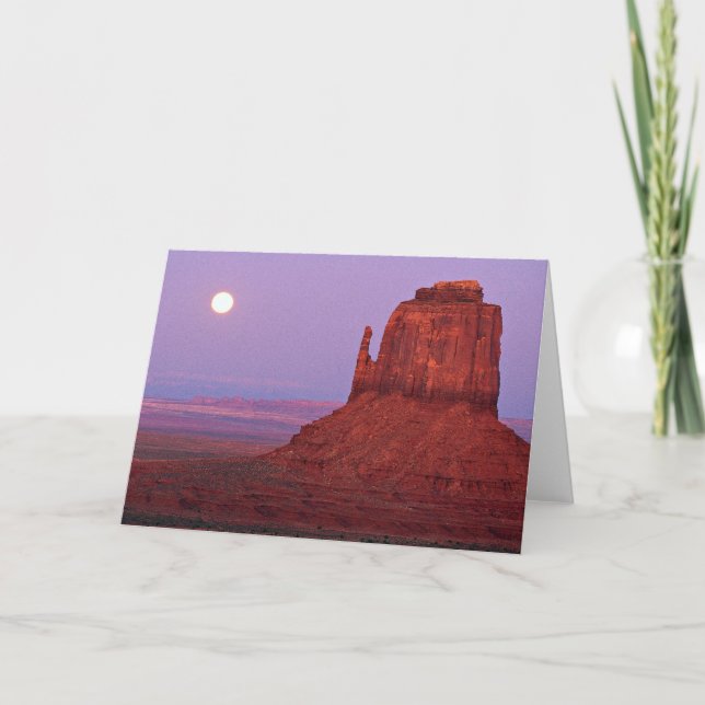Sunset and moonrise at Mitten Butte, Monument Vall Card (Front)