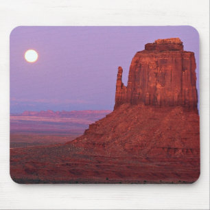 Sunset and moonrise at Mitten Butte, Monument Vall Mouse Mat