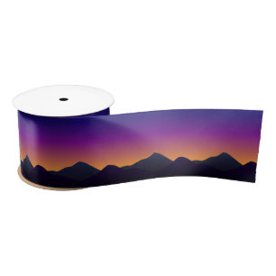 Sunset and mountains drawing ribbon satin ribbon