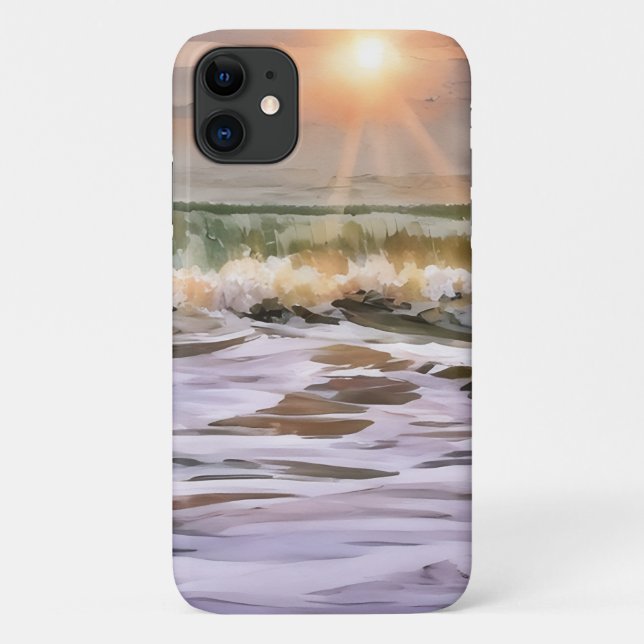 Sunset and Ocean Waves Art Phone Case (Back)