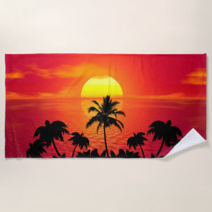 Sunset and Palm Trees Beach Towel