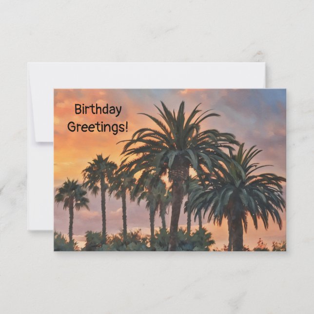 Sunset and Palm Trees Flat Birthday Card (Front)