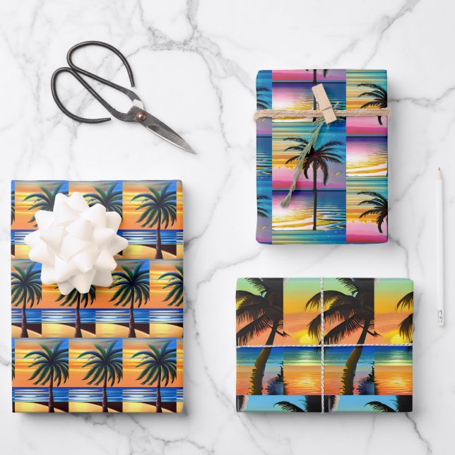 Sunset and Palm Trees Silhouettes  Wrapping Paper Sheet (Front)