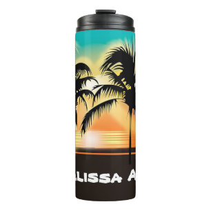 Sunset and Palm Trees Thermal Tumbler