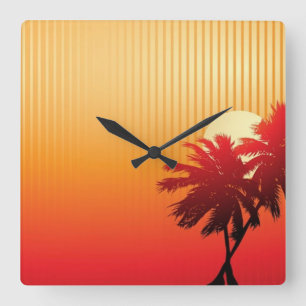 Sunset and Palm Trees Wall Clock