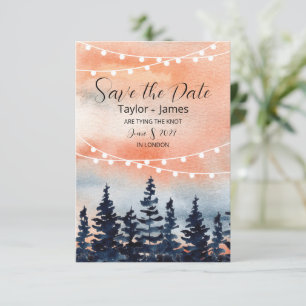 Sunset and Pine Forest Flat Save The Date Card