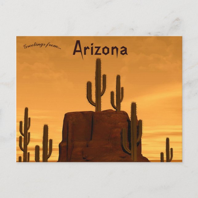 Sunset and Rock Cacti in Sedona Arizona Postcard (Front)
