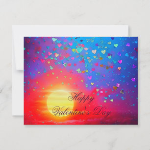 Sunset and scattered hearts valentine  holiday card