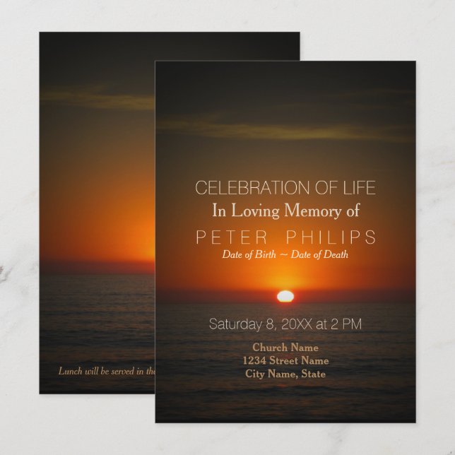 Sunset and Sea Celebration of Life Invitation (Front/Back)