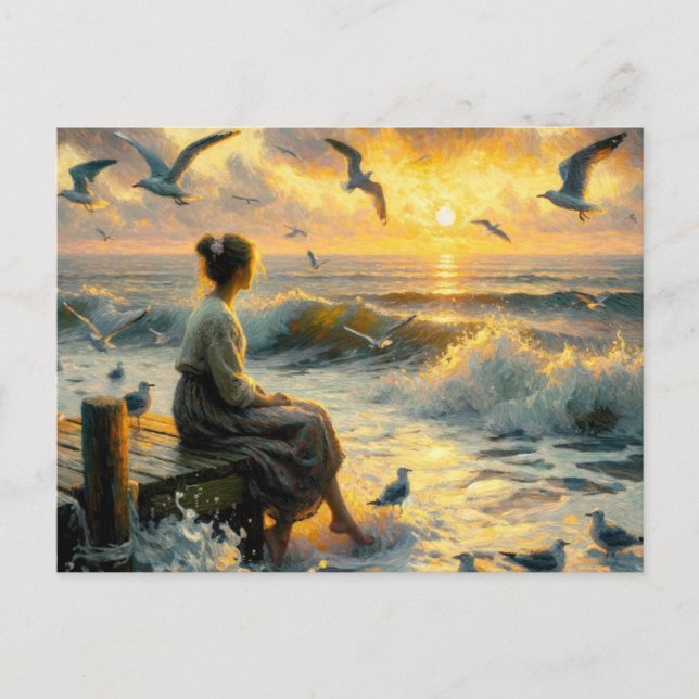Sunset and Seagulls Postcard (Front)