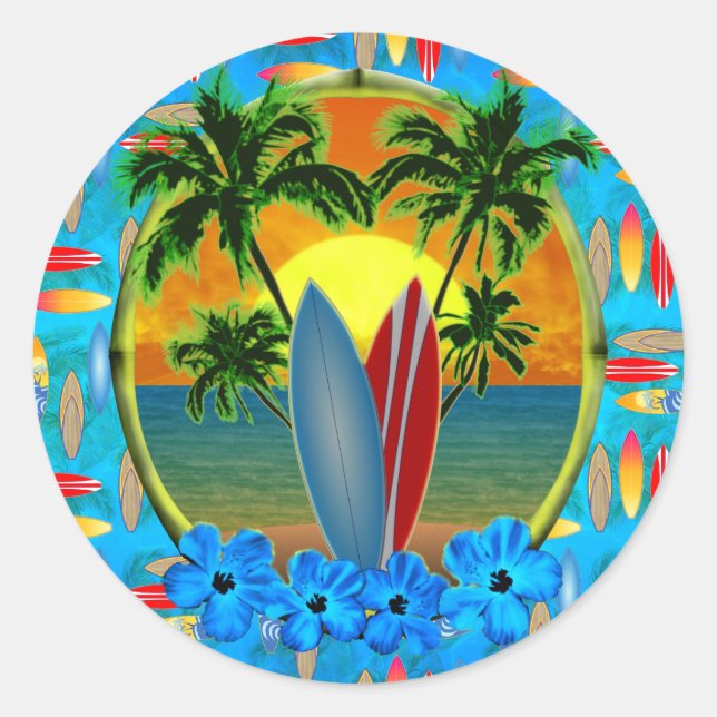 Sunset And Surfboards Classic Round Sticker (Front)