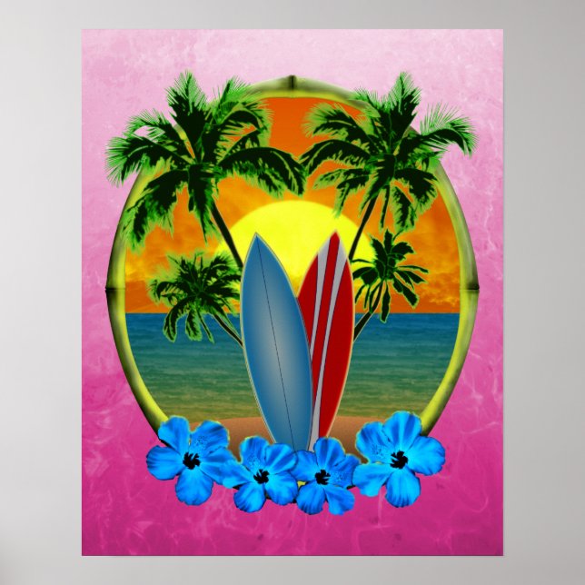 Sunset And Surfboards Poster (Front)