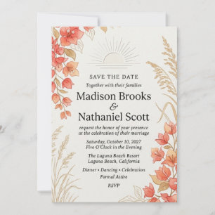 Sunset and Terracotta Floral Watercolor Wedding Invitation