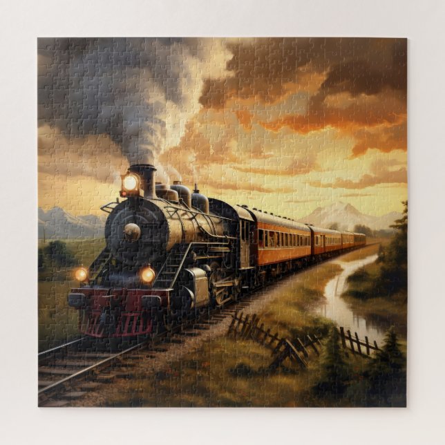 Sunset and Train Jigsaw Puzzle (Vertical)