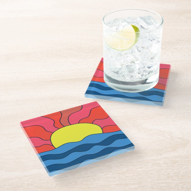 Sunset and Waves Glass Coaster (Angled)
