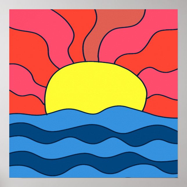 Sunset and Waves Poster (Front)