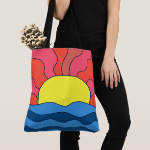 Sunset and Waves Tote Bag
