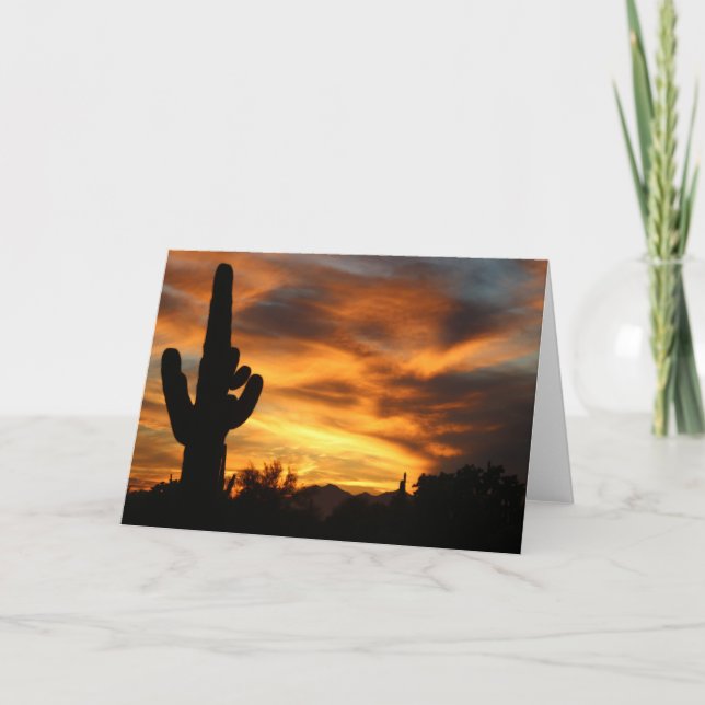 Sunset Arizona Greeting Card Saguaros in the Sky (Front)