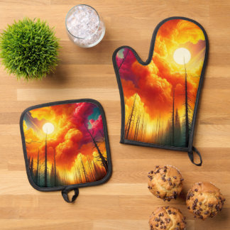 Sunset Art Oven Mitt & Pot Holder Set