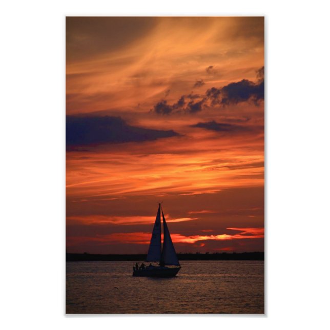 Sunset Artwork over Sailboat Photo Print (Front)
