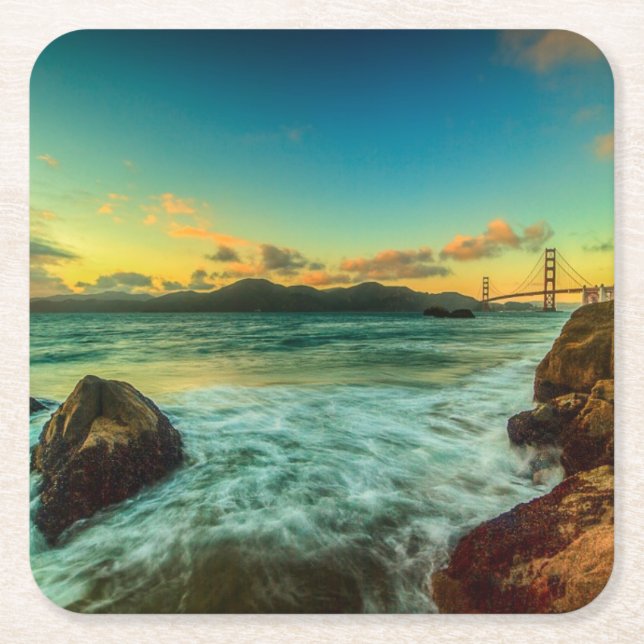 Sunset at Baker Beach Square Paper Coaster (Front)