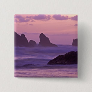 Sunset at Bandon Beach Sea Stacks. 15 Cm Square Badge