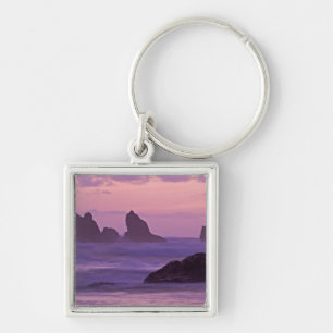 Sunset at Bandon Beach Sea Stacks. Key Ring