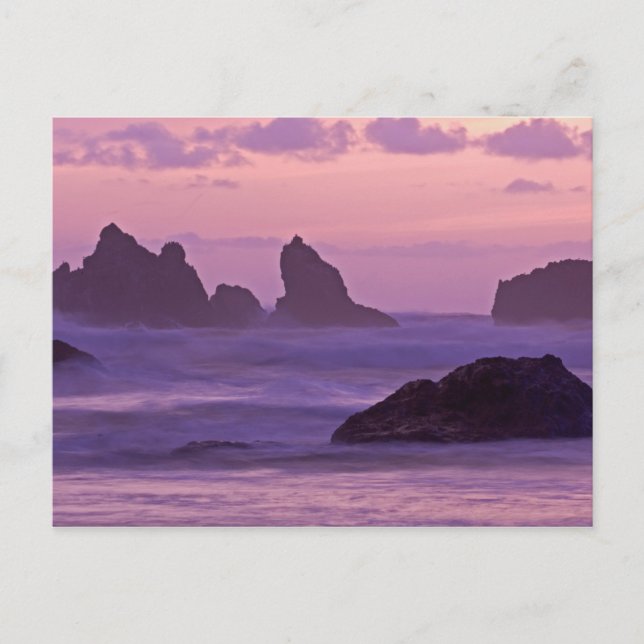 Sunset at Bandon Beach Sea Stacks. Postcard (Front)