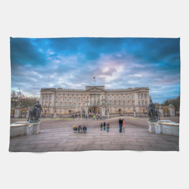 Sunset at Buckingham Palace, London Tea Towel (Horizontal)