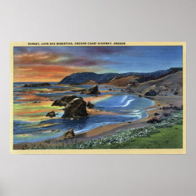 Sunset at Cape San Sabastian on Oregon Poster (Front)