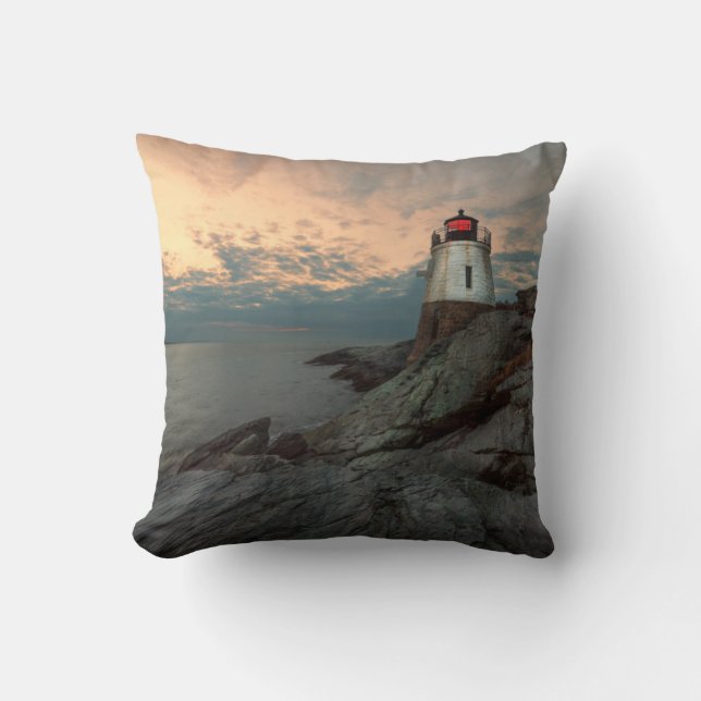 Sunset At Castle Hill Lighthouse Cushion (Front)