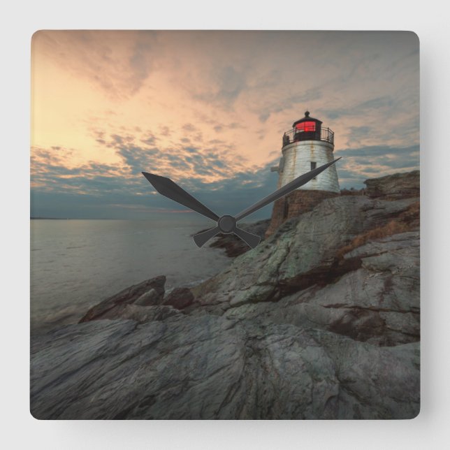 Sunset At Castle Hill Lighthouse Square Wall Clock (Front)