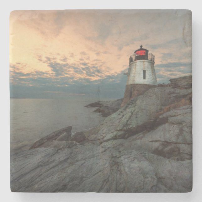 Sunset At Castle Hill Lighthouse Stone Coaster (Front)