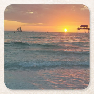 Sunset at Clearwater Beach Magnet Square Paper Coaster