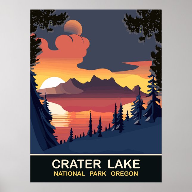 Sunset at Crater Lake, Oregon, Travel Poster (Front)