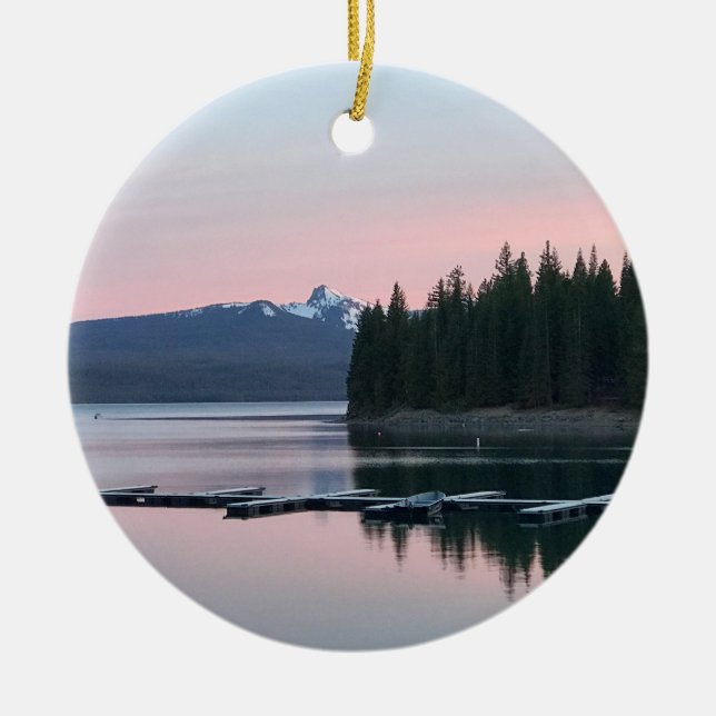 Sunset at Crescent Lake, OR Ceramic Tree Decoration (Front)