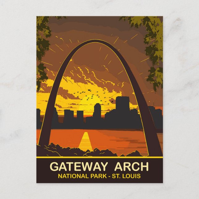 Sunset at Gateway Arch, St Louis, Travel Postcard (Front)
